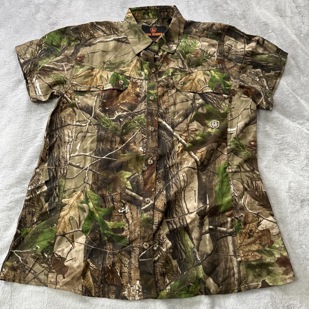 Game Winner RealTree CAMO Shirt Womens XL Short Sleeve Button Up Lightweight